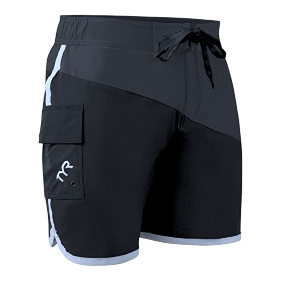 NWT TYR SPORT Men's Bulldog Diagonal Splice Boardshort, Black/Grey, Large